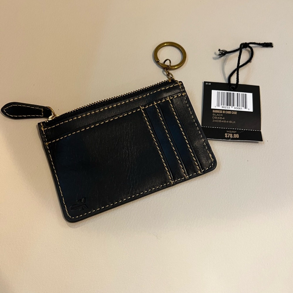 FRYE HARNESS ID CARD CASE IN BLACK LEATHER